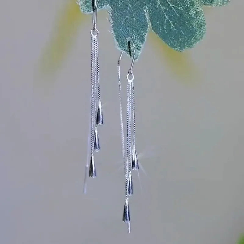 Silver Long Water Drop Tassel Earrings for Women - Personalized Fashion Jewelry