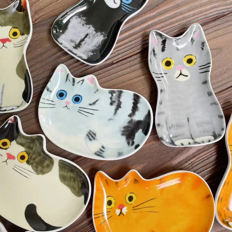 Cute Cat Face Ceramic Sauce Dish Small Tableware for Kitchen Home