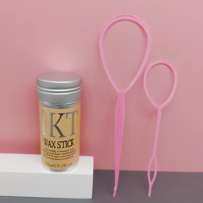Women Hair Wax Stick Set with Slick Back Brushes & Gel Pomade for Kids Little Girls Toddler Styling