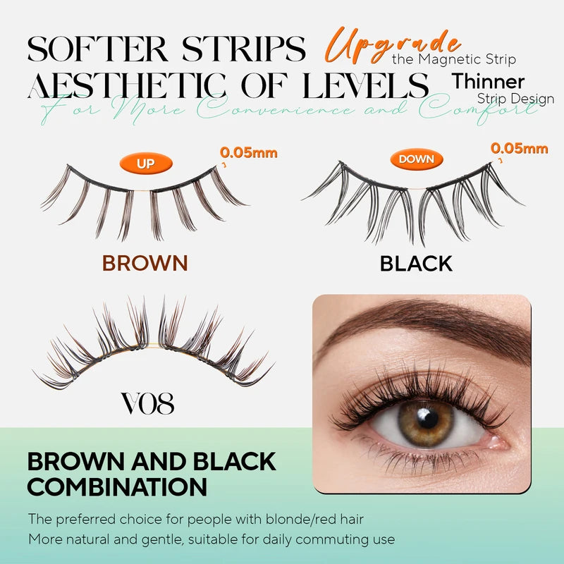 Reusable Magnetic False Eyelashes Kit - Natural Look, No Glue Needed, Soft Magnetic Strips