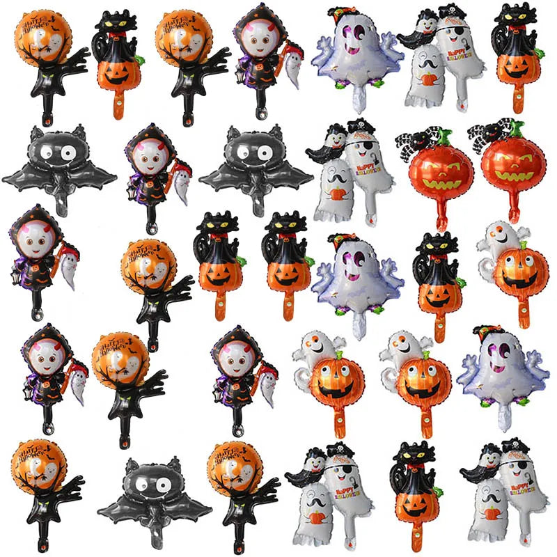 50Pcs Mini Halloween Foil Balloons Ghost Pumpkin Bat Skull Kids Party Decorations