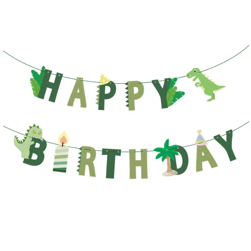 Dinosaur Birthday Garland Banner with Balloons - Jungle Animal Party Decor