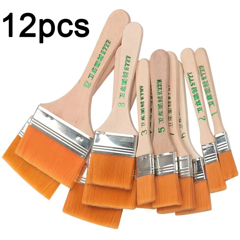 12-Piece Nylon Watercolor Paint Brush Set with Wooden Handles for Art & Crafting