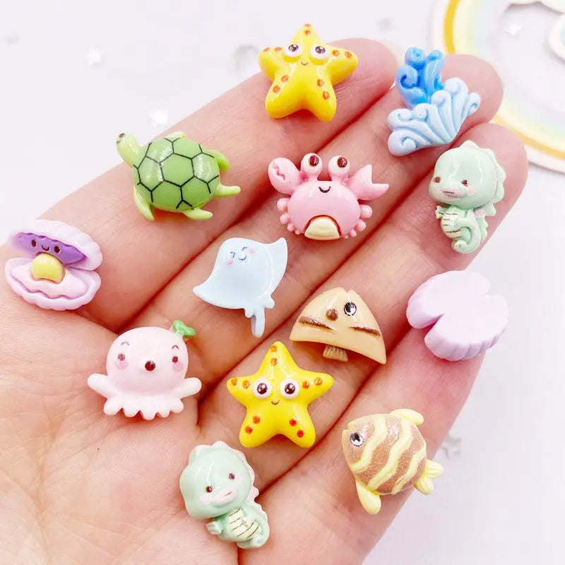 30pcs Colorful Marine Resin Figurines Set - Turtles Crabs Fish Starfish Seahorses Craft Supplies