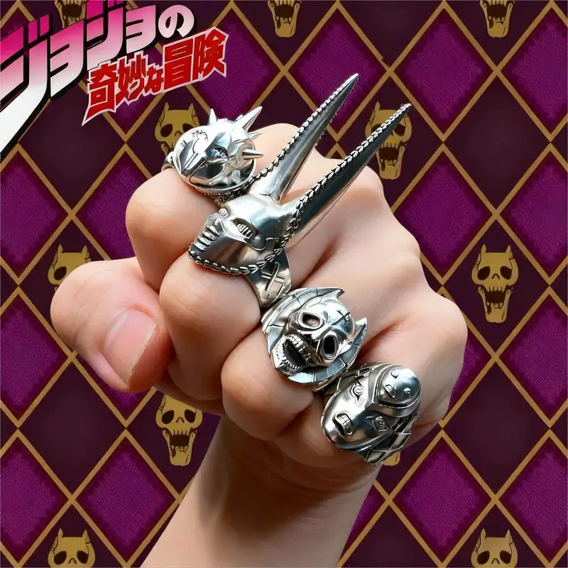 Anime Bizarre Adventure Metal Ring Set Adjustable Cosplay Jewelry for Adults