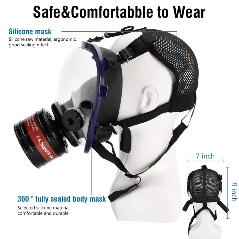 Full Face Respirator Gas Mask with Activated Carbon Filter Canister for Fumes and Chemical Protection