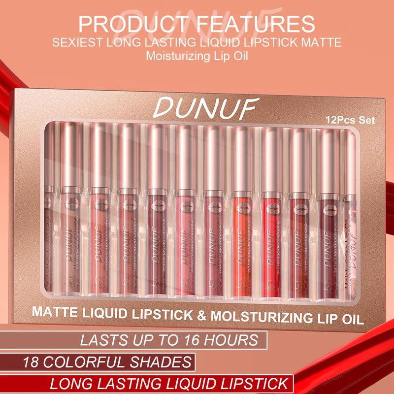 Liquid Lipstick Set 12 Colors Matte Velvet Lip Gloss Waterproof Moisturizing Lip Oil