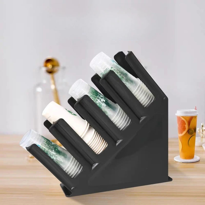 4-Grid Slanted Cup Holder Dispenser for Coffee & Milk Tea Shops and Home Use