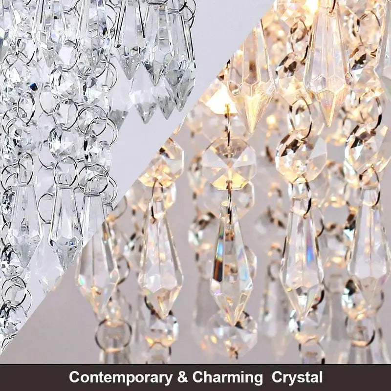 Small Crystal Chandelier LED Ceiling Lights 3 Tiers Raindrop Pendant Fixture for Bedroom Hallway Living Room, Chrome