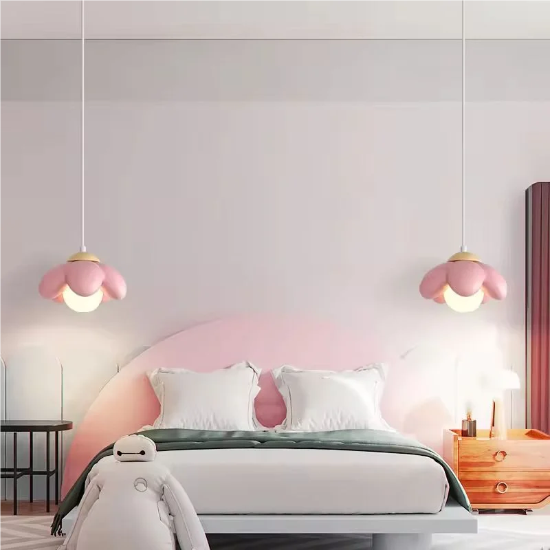 Modern Pink Flower Shaped Resin Pendant Lamp with G9 Bulb for Bedroom Living Room