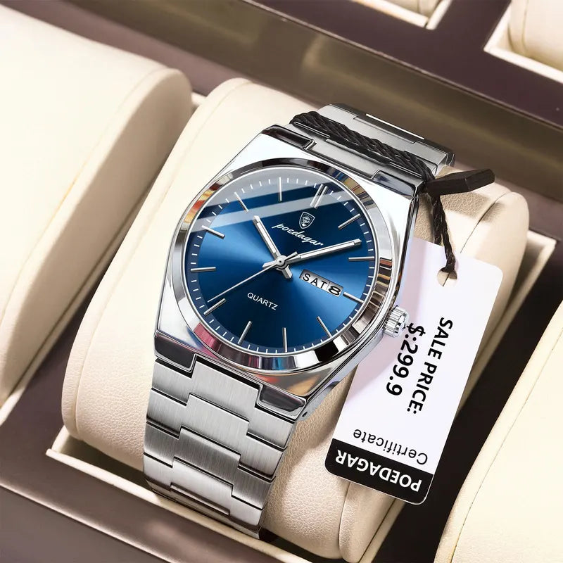 Luxury Men’s Waterproof Luminous Quartz Watch with Date and Week Display