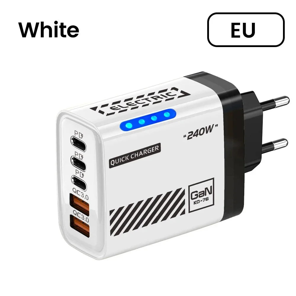 240W GaN Travel Charger 5-in-1 USB-C Fast Charging Adapter for Phones