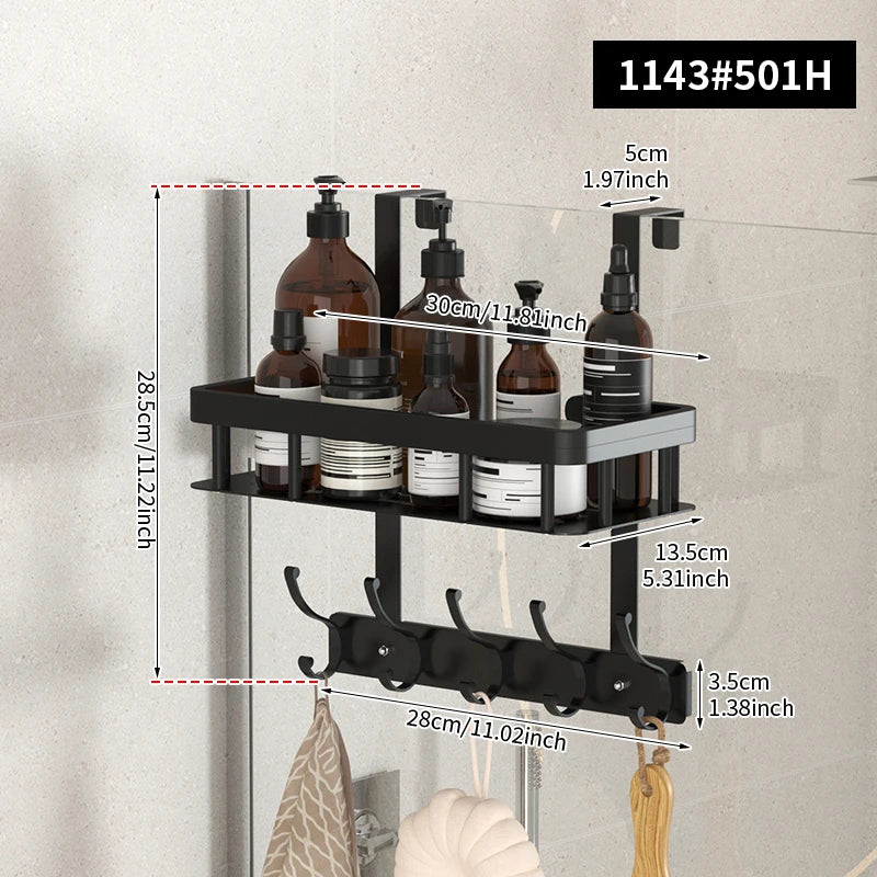 Wall-Mounted Bathroom Storage Rack for Shower Supplies - Door or Wall Mount