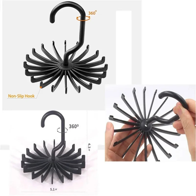 360 Degree Rotatable Tie Rack & Scarf Organizer with Belt Holder – Closet Storage