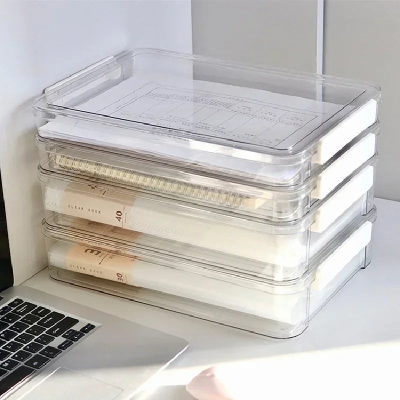Acrylic Desktop Paper Storage Box with Lid - Clear File Organizer for A4 Documents