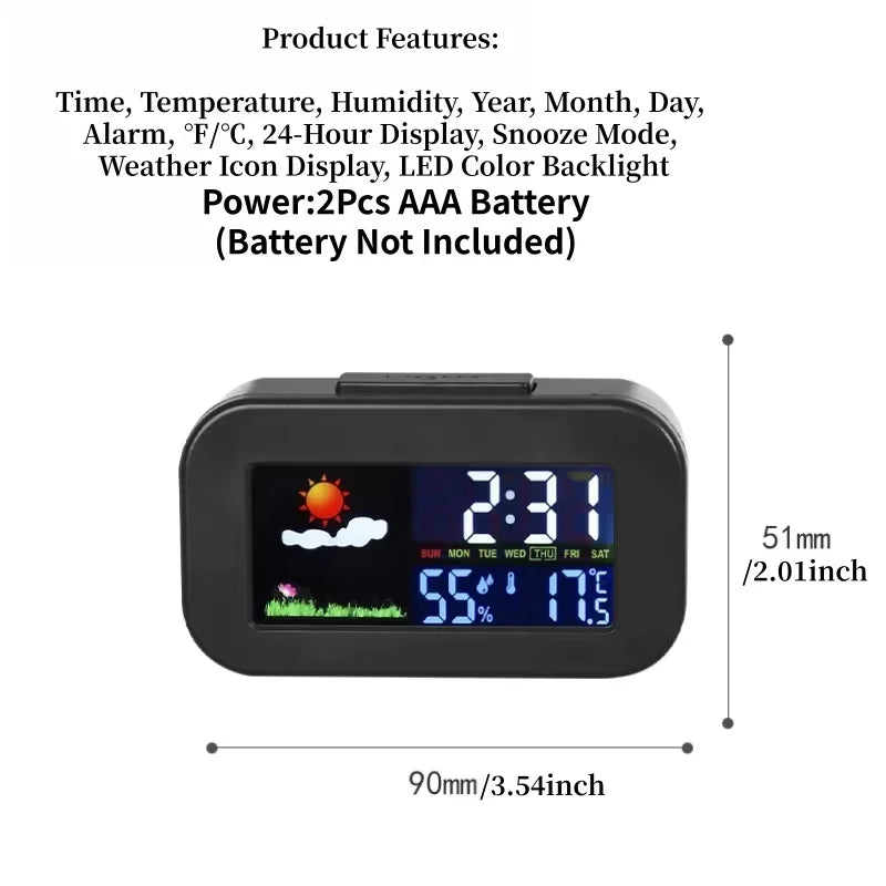 Mini Digital Alarm Clock with Backlight Temperature Humidity Week Display - Electronic LED Clock for Living Room