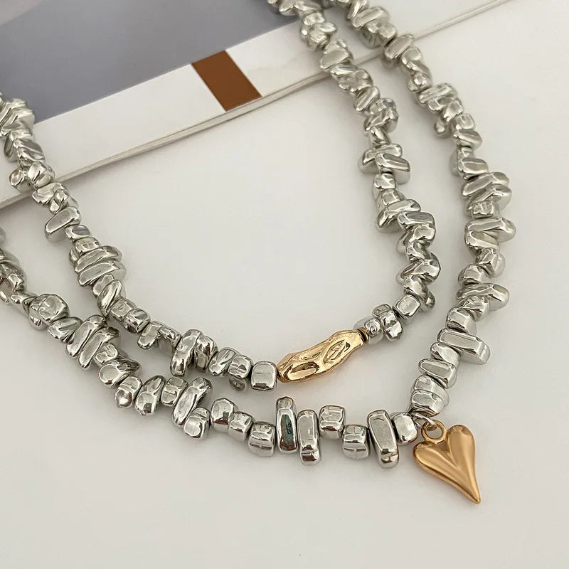 Retro Heart Shaped Pendant Necklace Multi Layer Creative Irregular String Style Girl Jewelry