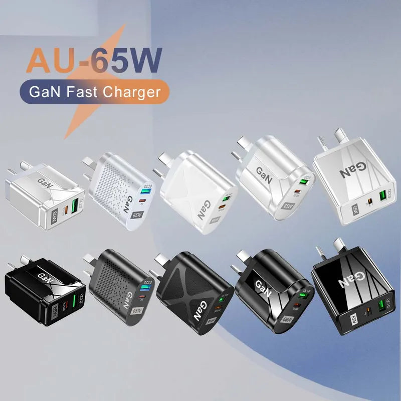 65W USB Wall Charger with QC3.0 and PD Fast Charging for Mobile Phones