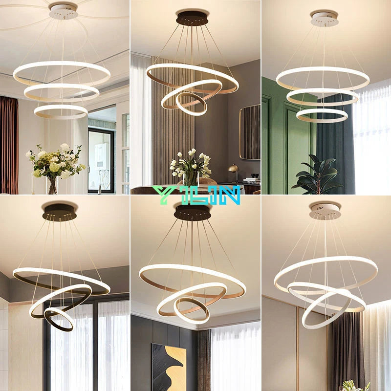 Modern Circular LED Pendant Chandelier for Living & Dining Rooms - Adjustable Brightness