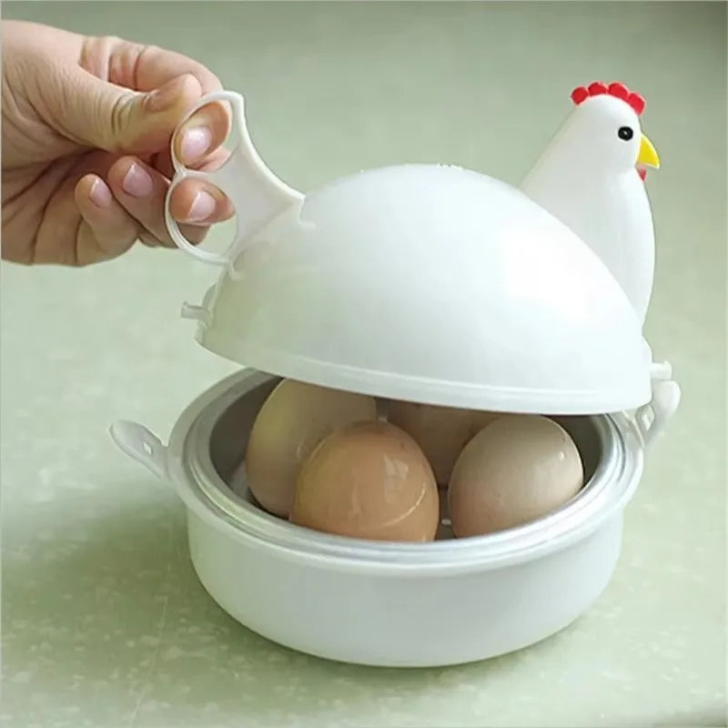 Chicken Shaped Egg Boiler Steamer for 4 Eggs Microwave Cooking Kitchen Gadget