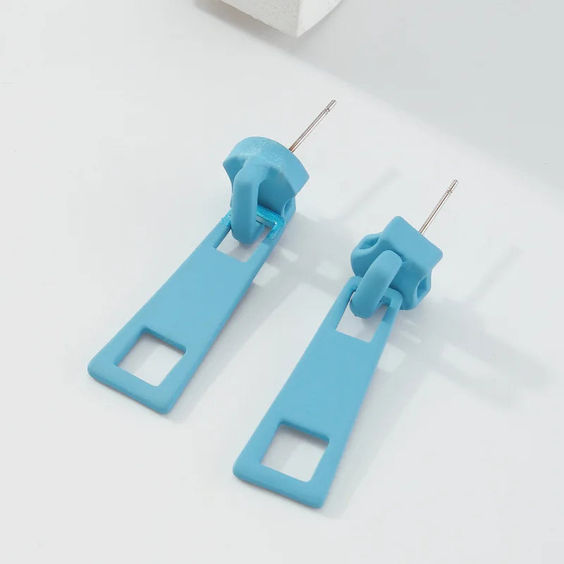 Unisex Geometric Zipper Stud Earrings for Women Men Fashion Jewelry