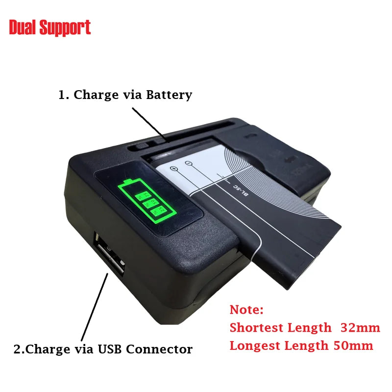 Universal Battery Charger with LCD Screen USB Port for 32-55mm Lithium-Ion Batteries, Multi-Voltage US UK EU Plug