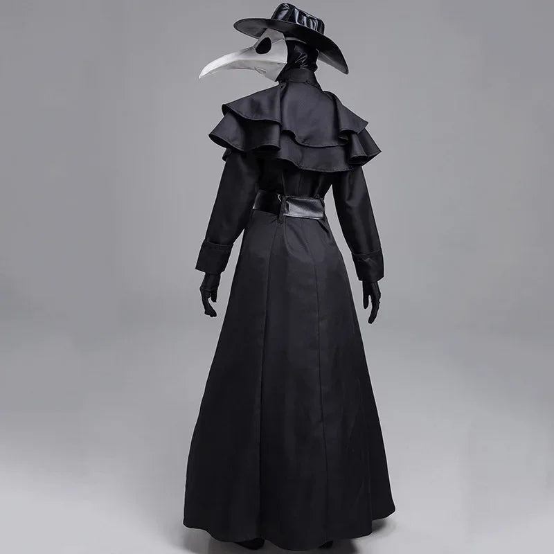 Medieval Hooded Robe Plague Doctor Costume Cloak Mask Hat for Men Steampunk Cosplay