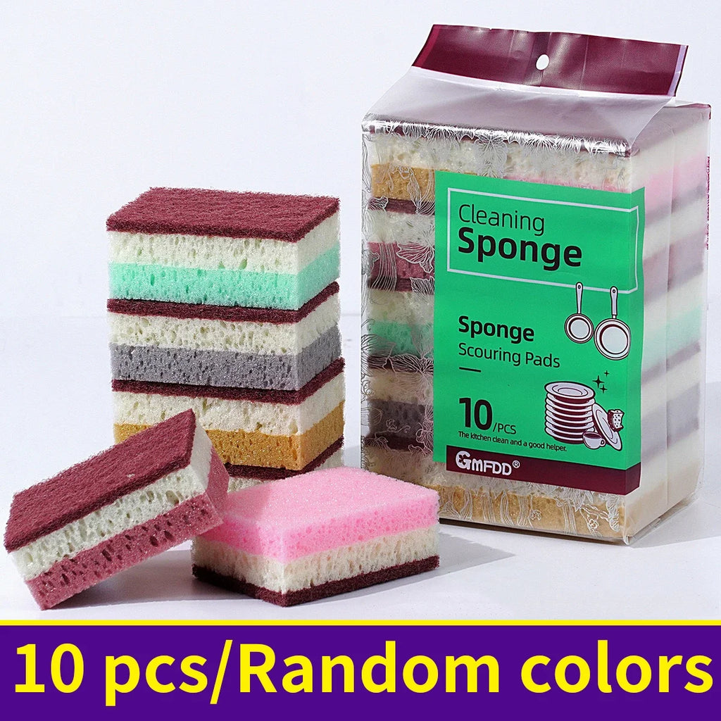 High Density Dishwashing Sponge Set - Strong Stain Removal Kitchen & Bathroom Cleaning Tools