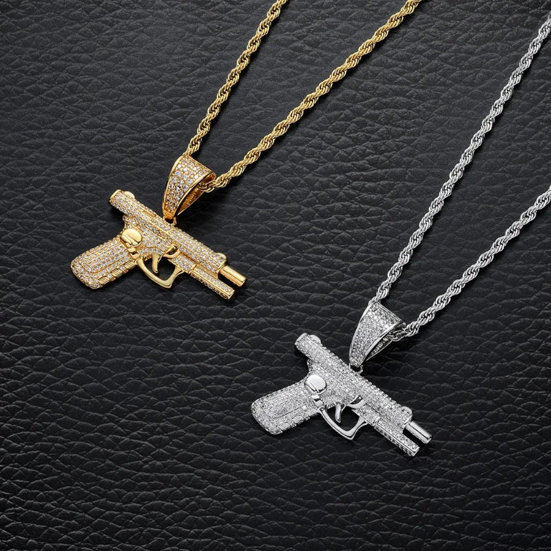 Fashion Hip-Hop Crystal Pistol Pendant Necklace for Men Women Gift - Trendy Jewelry