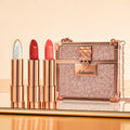 Matte Lipstick Set with Glitter Rose Gold Case - 3 Shades, Mirror & Chain, Gift Box