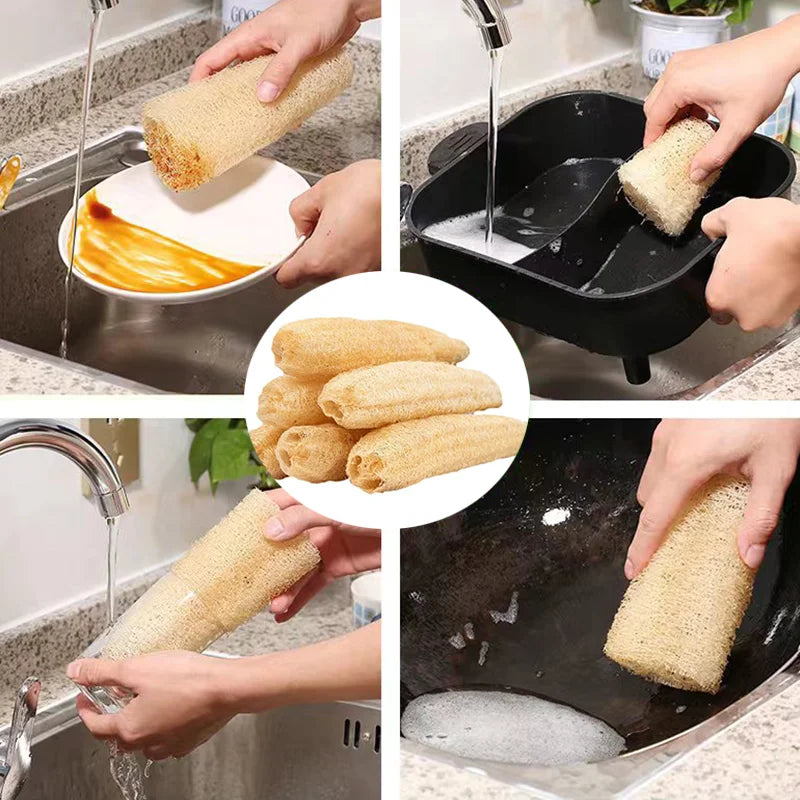 Natural Loofah Sponge for Dishwashing & Skin Care - Biodegradable Non-Stick Cleaning Brush