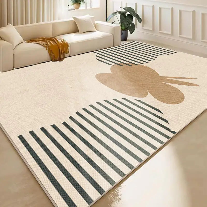Geometric Cream Rug for Living Room and Bedroom - Non-Slip, Easy-Clean Home Decor