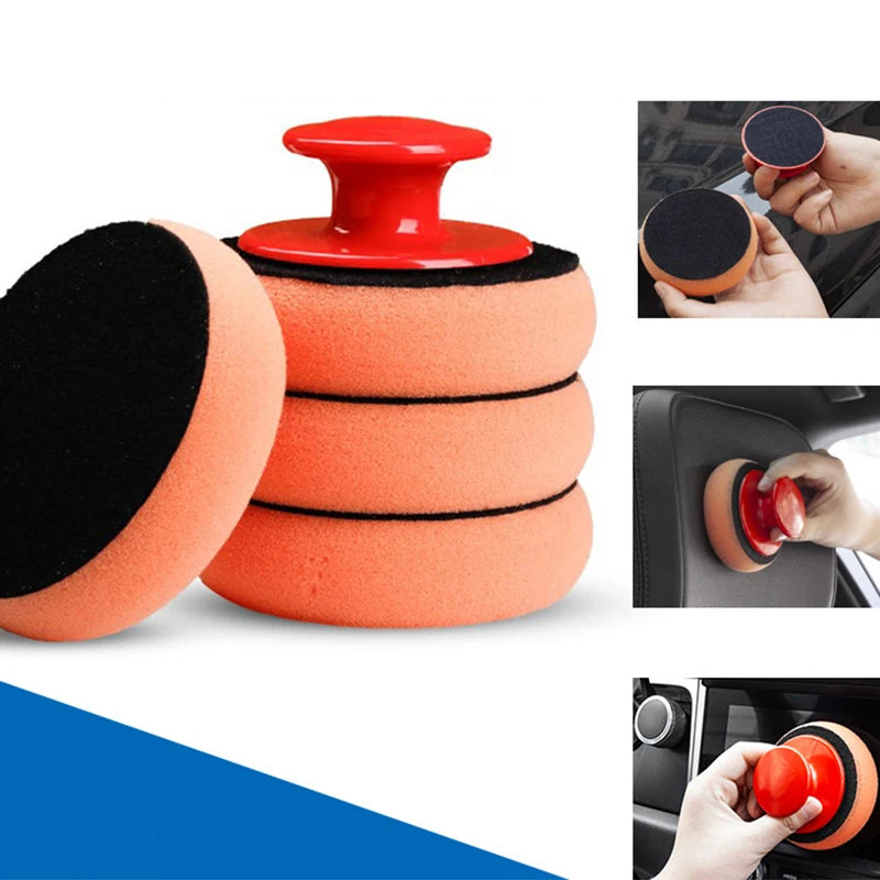 Car Waxing Sponge Kit with Handle - Polishing and Cleaning Pads for Vehicle Detailing