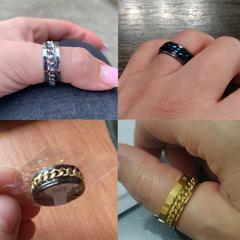 Stainless Steel Rotatable Chain Men & Women Ring with Roman Numerals - High-Quality Punk Jewelry