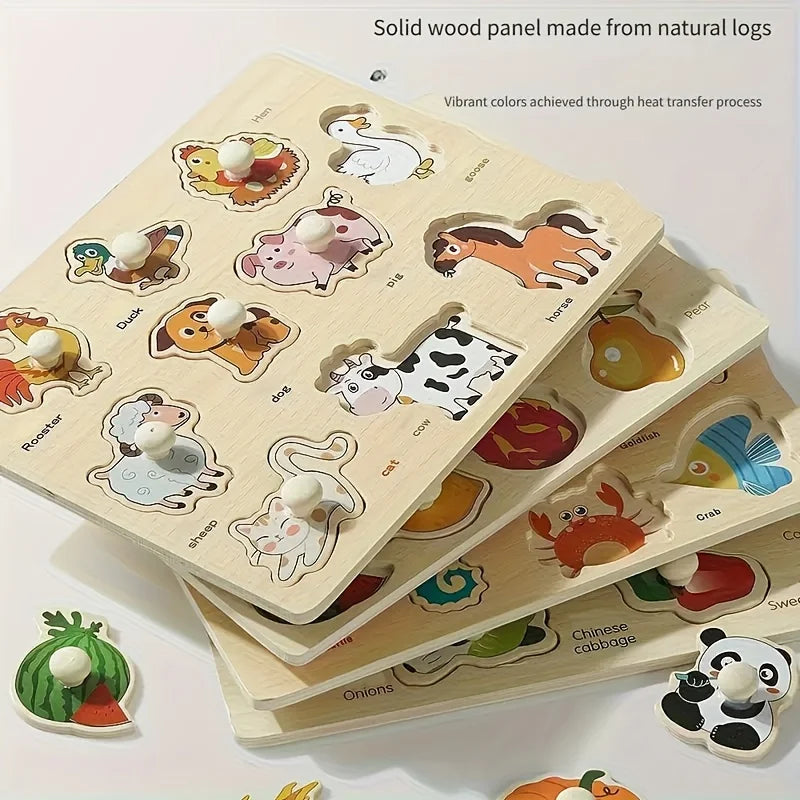 Baby Hand-Hold Puzzle Board Montessori Wooden Shape Matching Toy for Toddlers