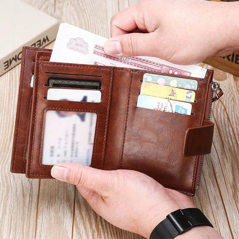 Men's RFID Coin Purse Wallet with Zipper Leather Money Bag for Men