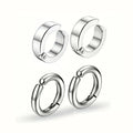 Piercing-Free Punk Style Ear Clip Set - Stainless Steel Circle Cuffs, Trendy Jewelry Gift