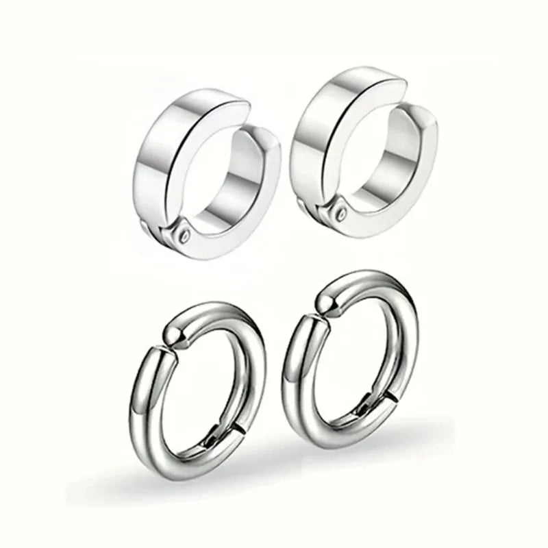 Piercing-Free Punk Style Ear Clip Set - Stainless Steel Circle Cuffs, Trendy Jewelry Gift
