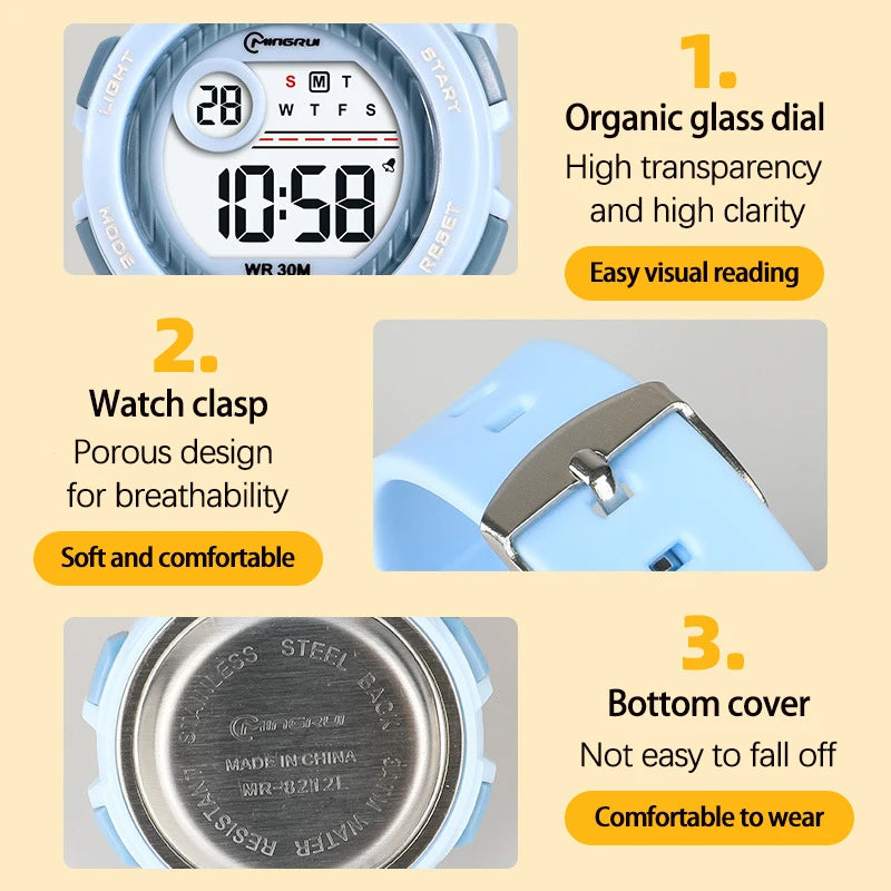 Children's Waterproof LED Alarm Clock with Night Light & Fashionable Color Options
