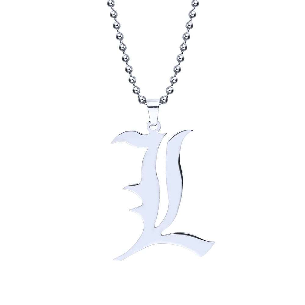 Anime Death Note L Lawliet Necklace Stainless Steel Pendant Beads Chain Jewelry Gift