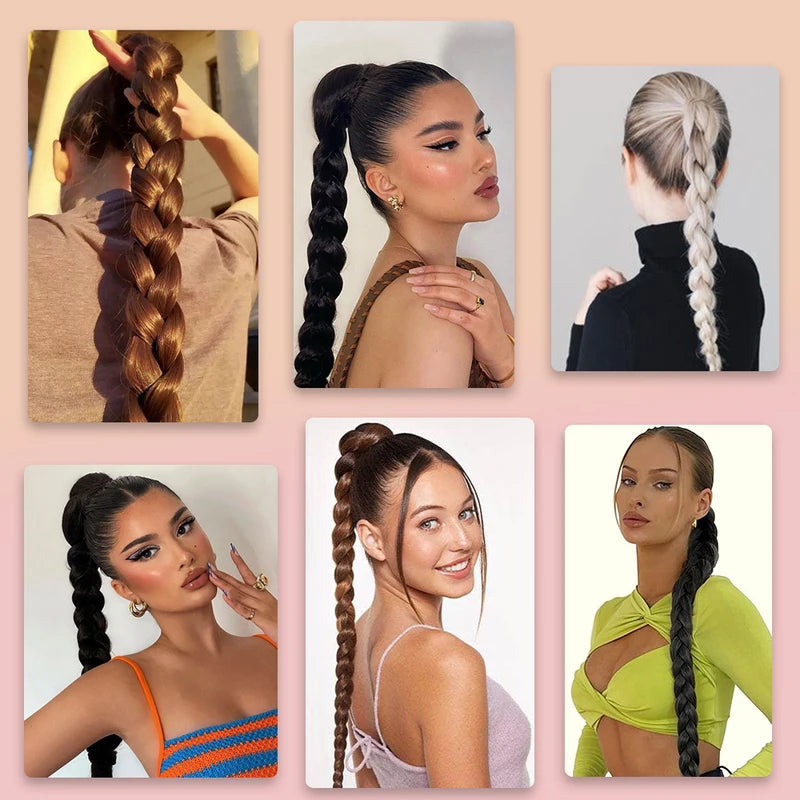Synthetic Braided Ponytail Extensions for Women Long Hairpiece with Hair Tie - Black & Blonde