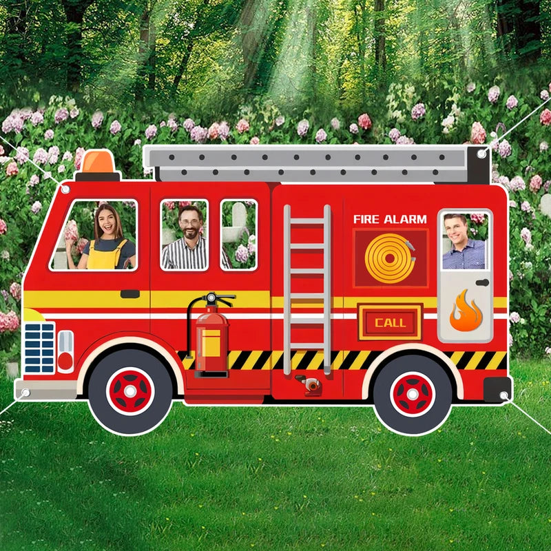Fire Truck Hollowed Out Photography Props for Fireman Theme Birthday Party Decor