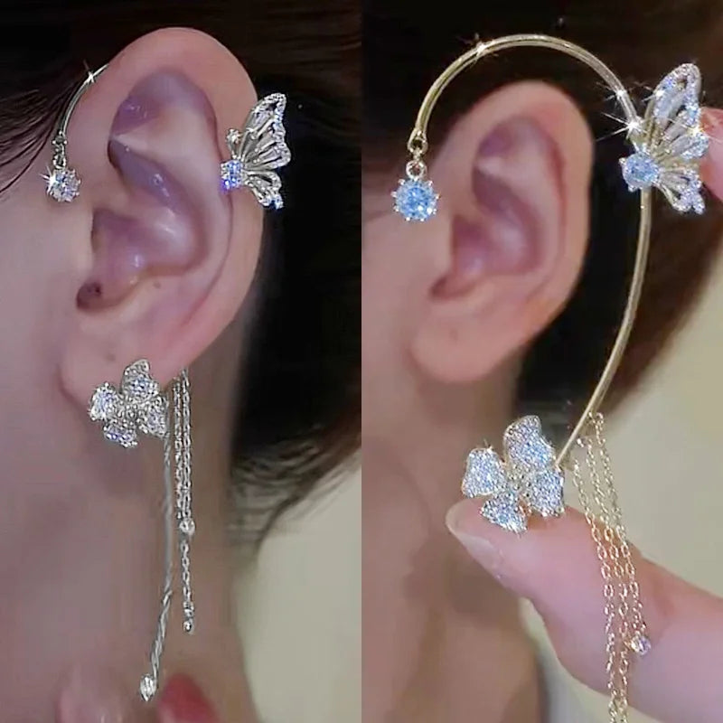 Crystal Butterfly Ear Clip Earrings for Women Sparkling Rhinestone Jewelry