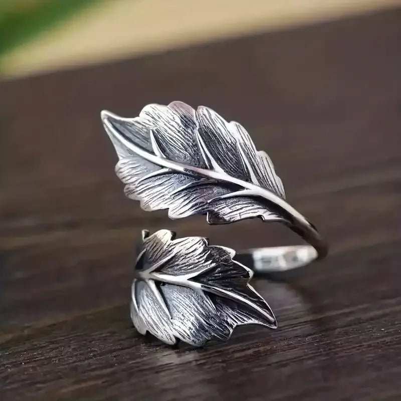 Vintage Leaf Style Adjustable Finger Ring Women Girls Jewelry Accessory