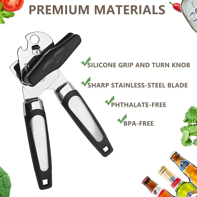 Stainless Steel Can Opener with Bottle Opener - Kitchen Utensil, Durable & Ergonomic