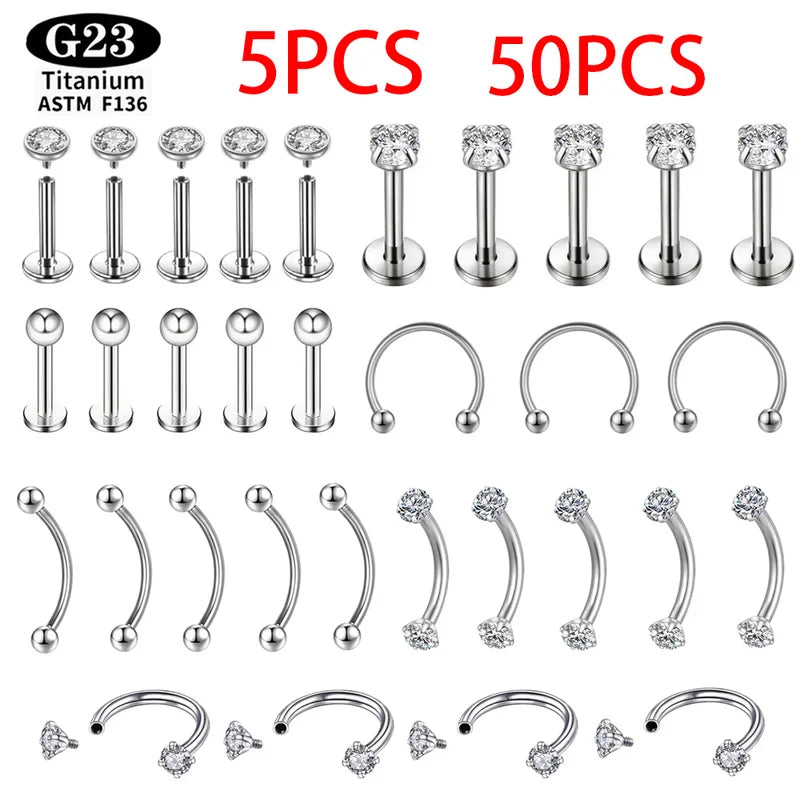 Titanium Piercing Set ASTM F136 G23 Lip Nose Eyebrow Septum Cartilage Jewelry