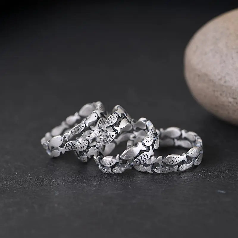 925 Sterling Silver Adjustable Fish Ring for Women Wedding Jewelry