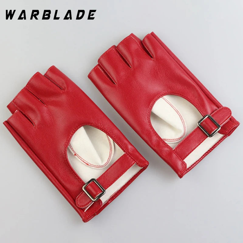Women Halloween PU Leather Waterproof Fingerless Gloves - Punk Fashion Cycling & Dance Gloves