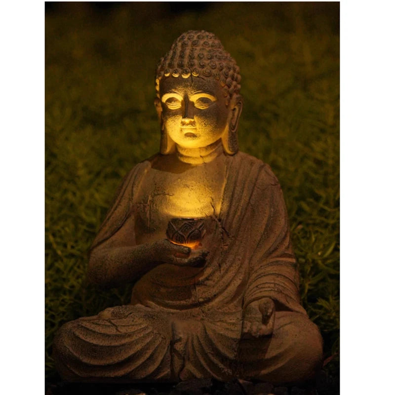 Solar Buddha Statue Sculpture Garden Decor Light Zen Asian Outdoor Indoor
