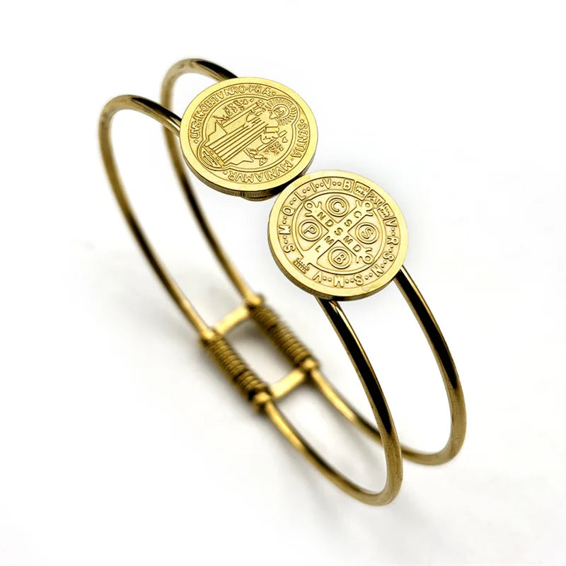 Saint Benedict Medal Bracelet for Men Women Stainless Steel Double Line Bangle Jewelry